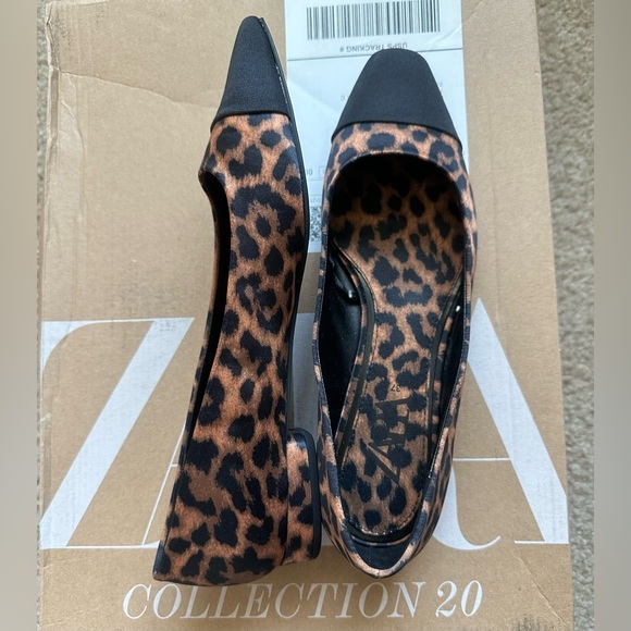 Zara Women Cap Toe Animal Print Ballet Flats - Picture 3 of 4